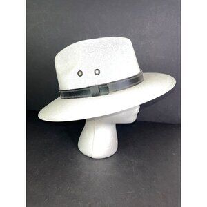 Mens White Straw Hat With Black Leather Band & Ventilation Eyelets Fedora Style